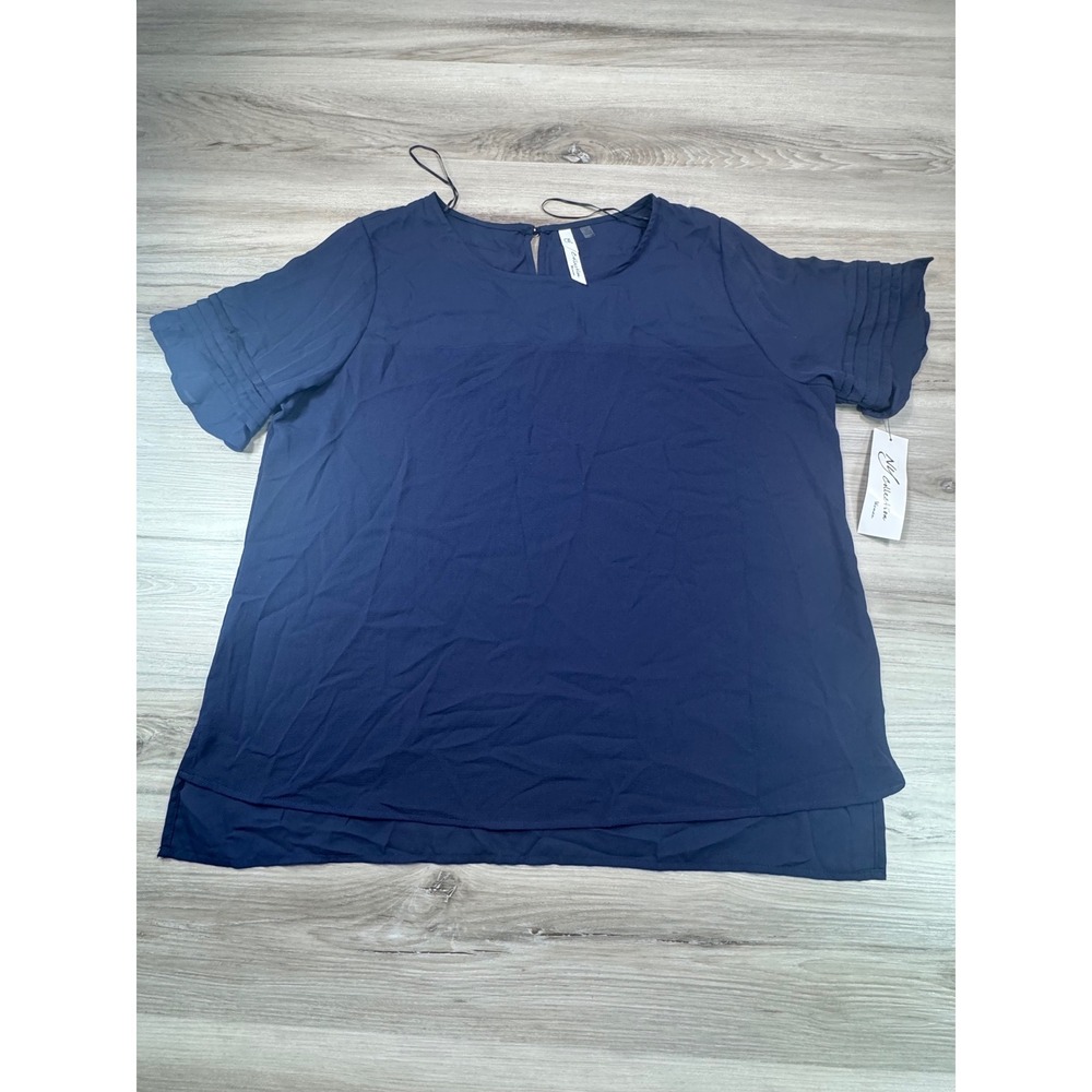 NWT NY Collection Navy Blue‎ Pleated Sleeve Layered Tunic Top Plus Size 1X Boho